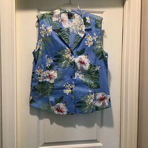 Hawaiian Floral Blue Sleeveless Women's Top